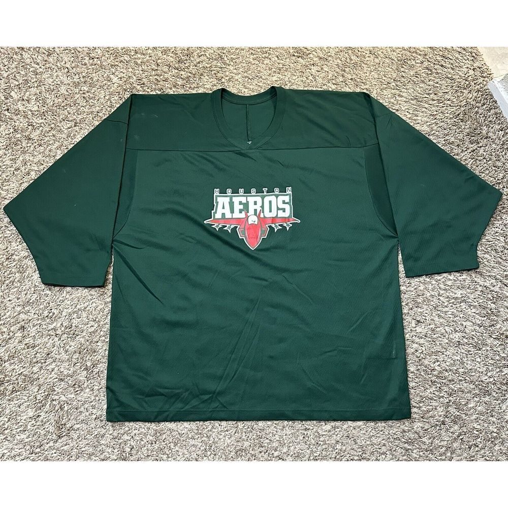 Vtg Houston Aeros Jersey XL Hockey NHL Fighter Jet Logo 2004-2006 Forest Green